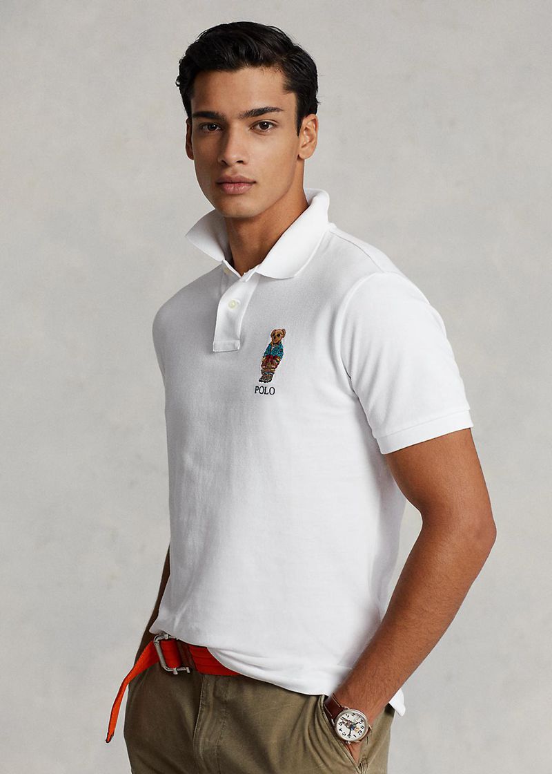 Poleras Polo Polo Ralph Lauren Hombre Custom Slim Fit Bear Chile Blancas MXDKP-9014